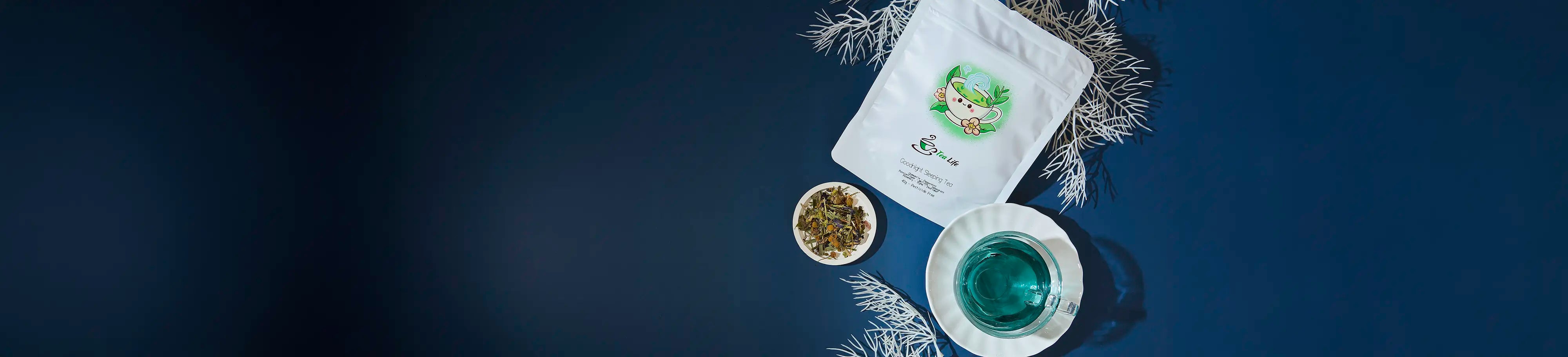 goodnight sleeping tea on blue background