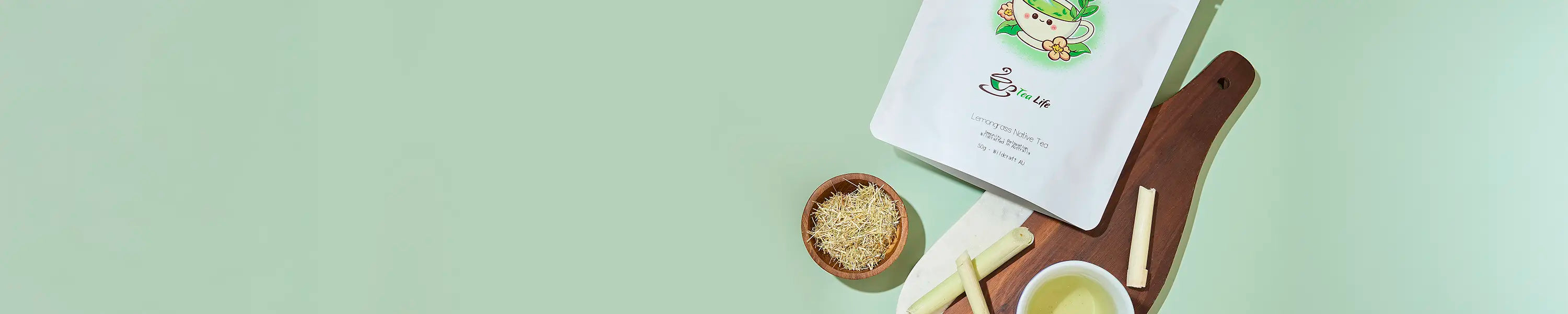 lemongrass native australian grown tea on wooden plank